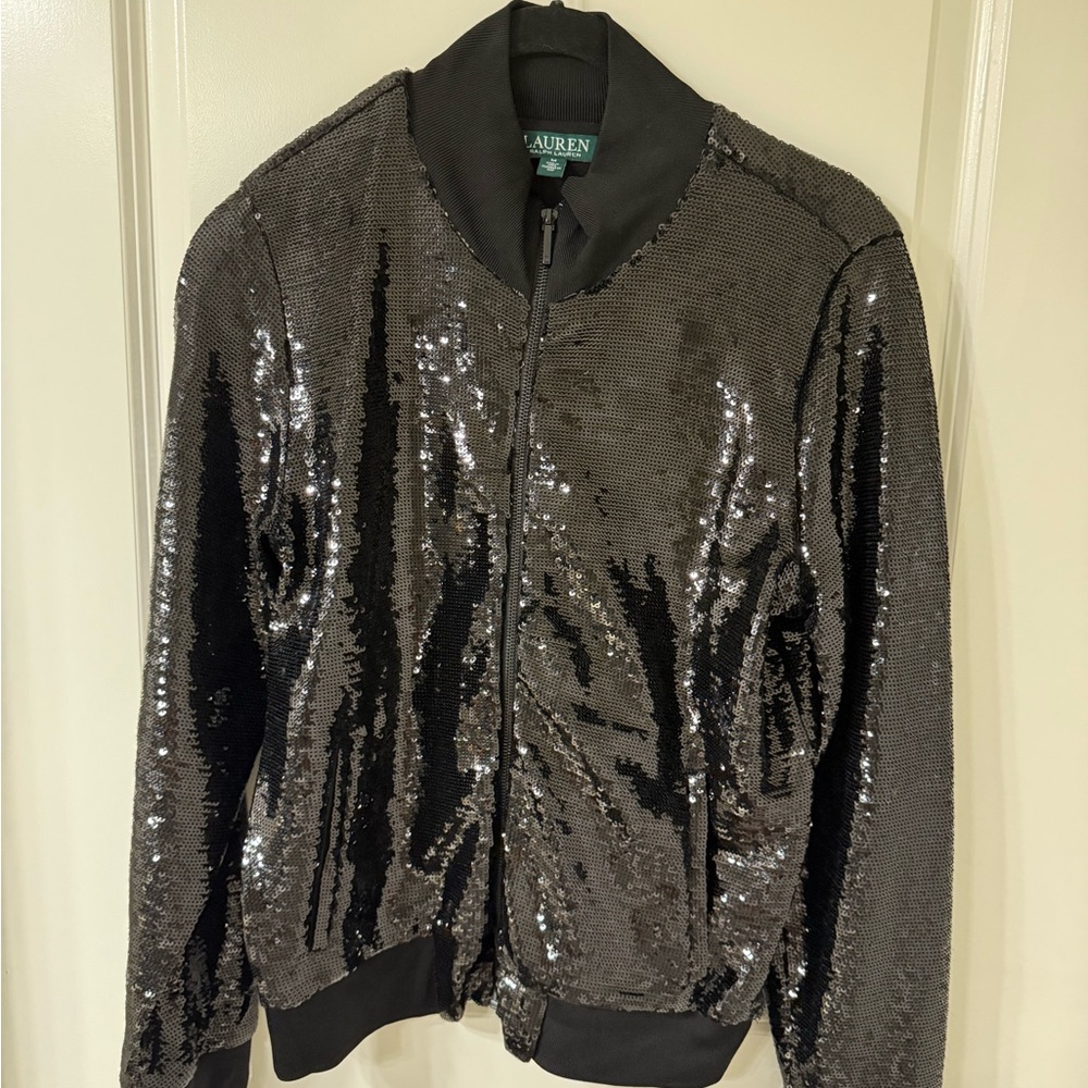 Ralph Lauren Black and Silver Sequin Bomber Jacket